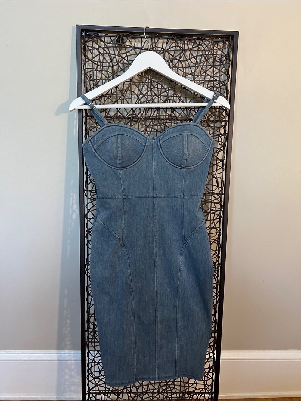 JLuxLabel Stretch Denim Bodycon Mini Dress Distressed Festival western Cowgirl M